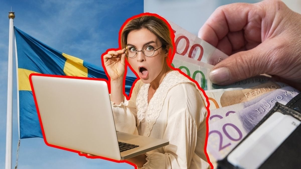 kvinna, plånbok svensk flagga