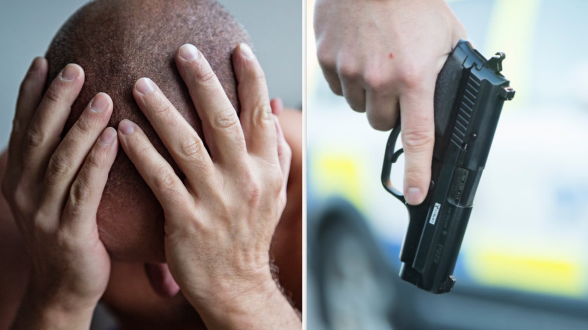 Rånaren återvände med en ursäktande gest.