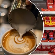 Bilder på kaffe och en kaffelatte.