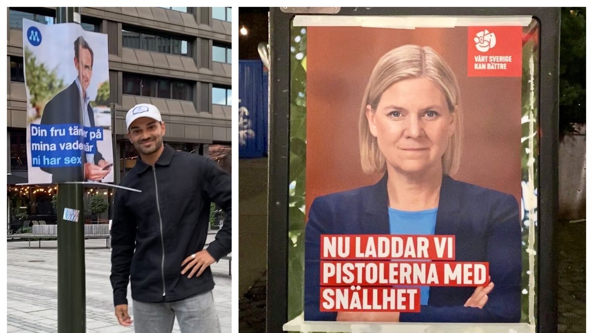 Mikael Johansson har skapat fejkade valaffischer med satiriska budskap.