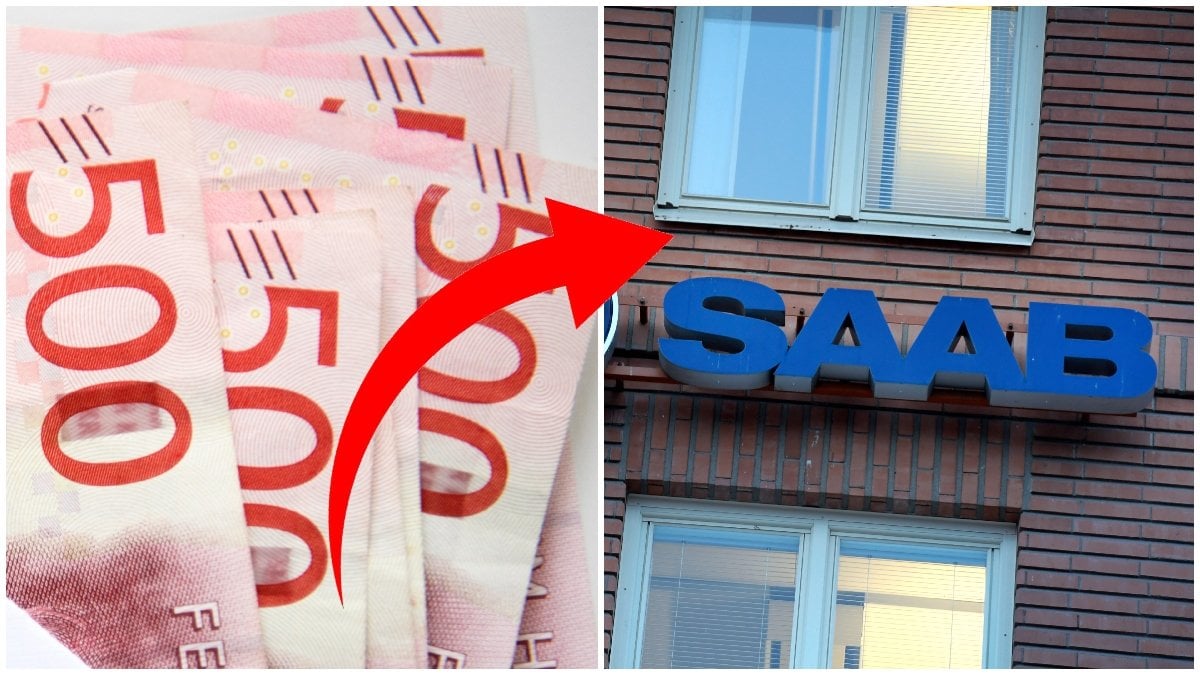 Pengar och en skylt på Saab.