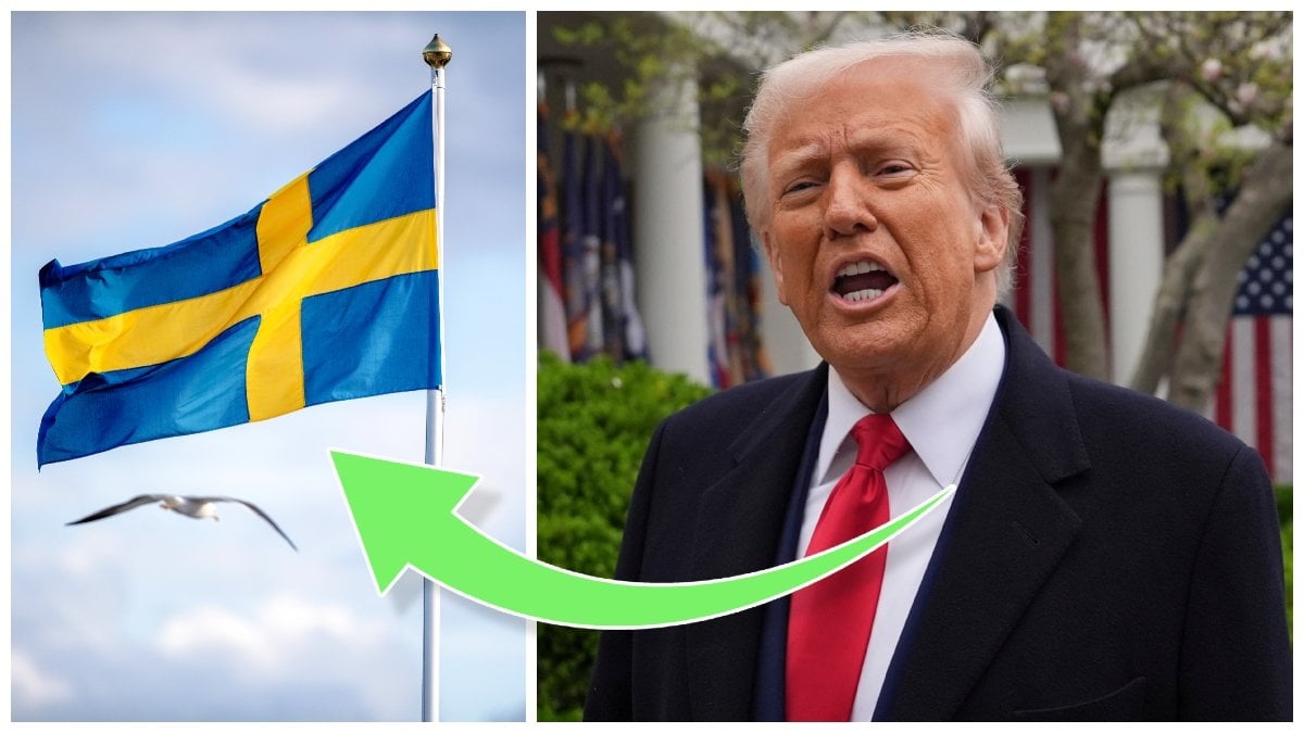Sverigeflagga vajar och Donald Trump.