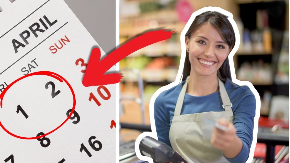 Kalender och butiksbiträde.