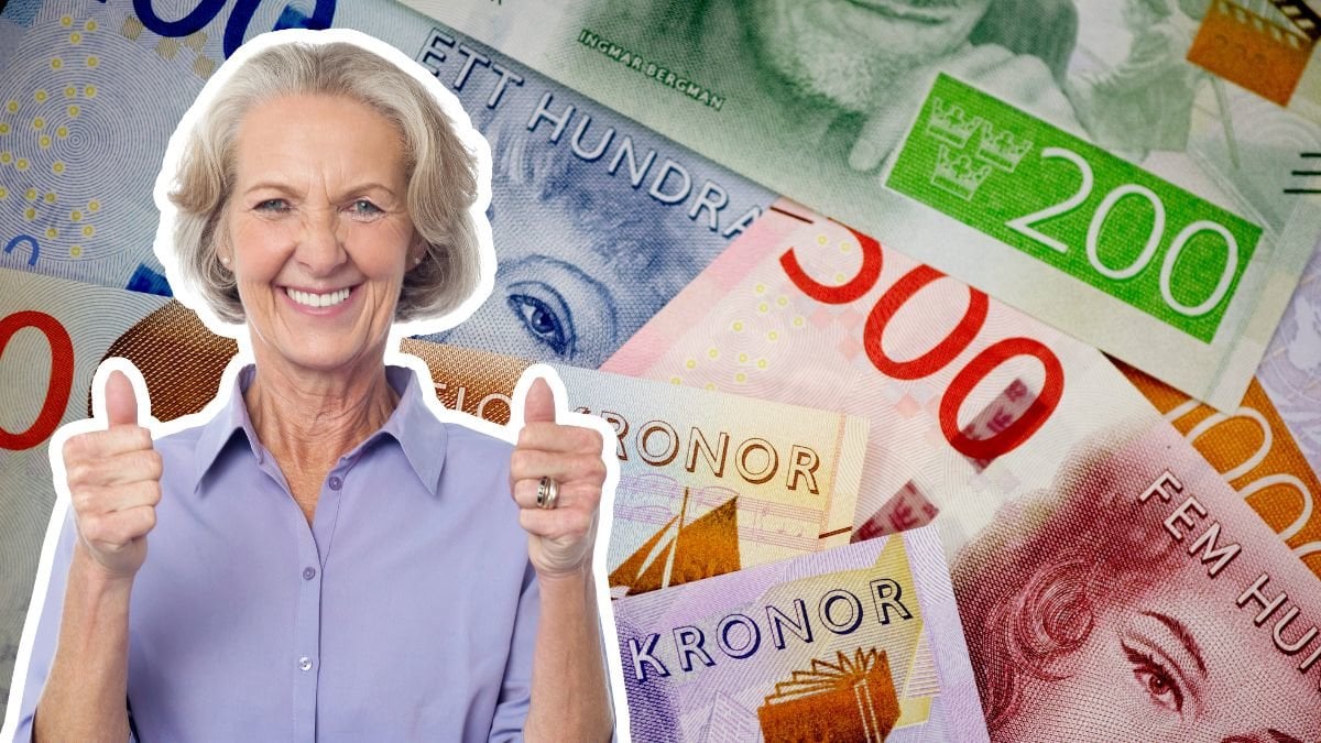 Glad kvinna gör tummen upp och pengar.