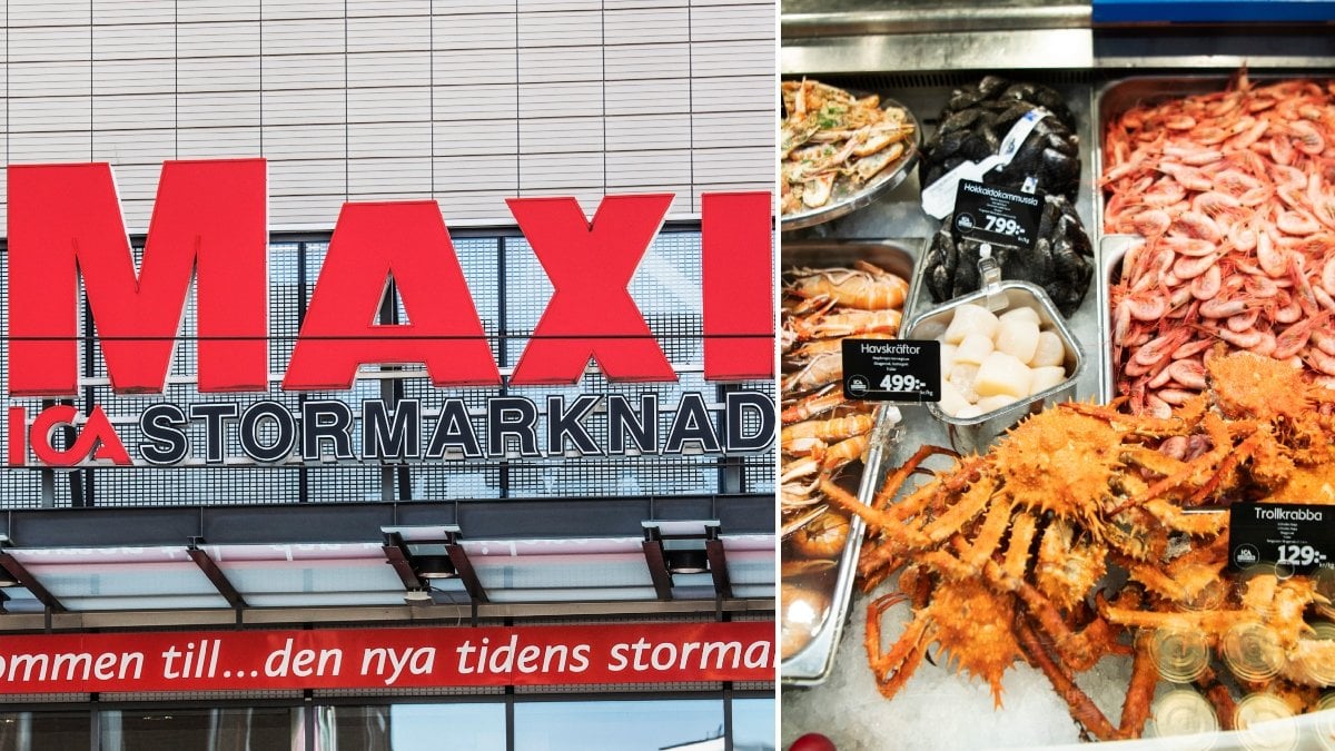 Ica Maxis logga och fiskdisk. 