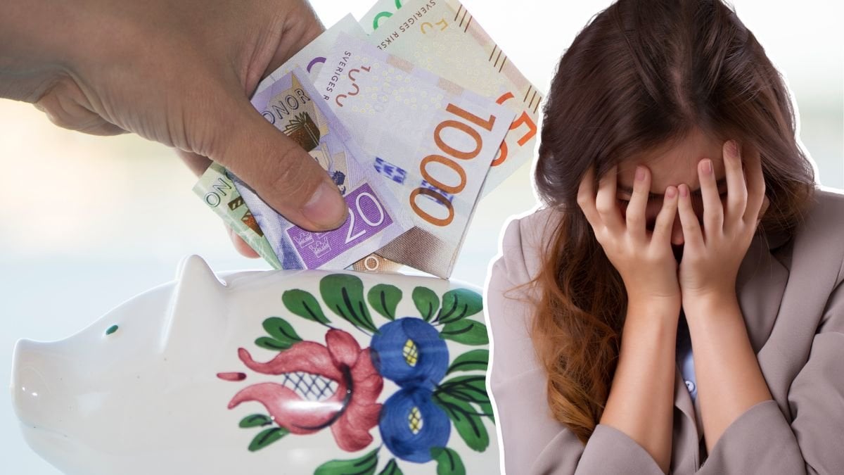 Spargris och en uppgiven person.