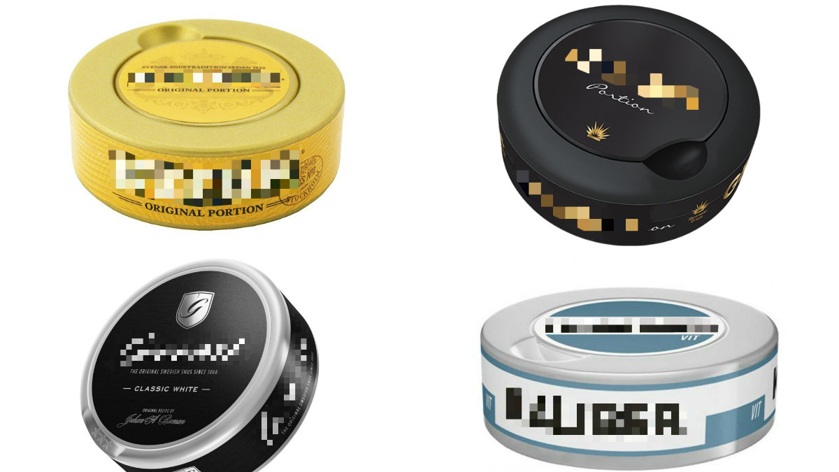 snusburkar med loggan pixlad