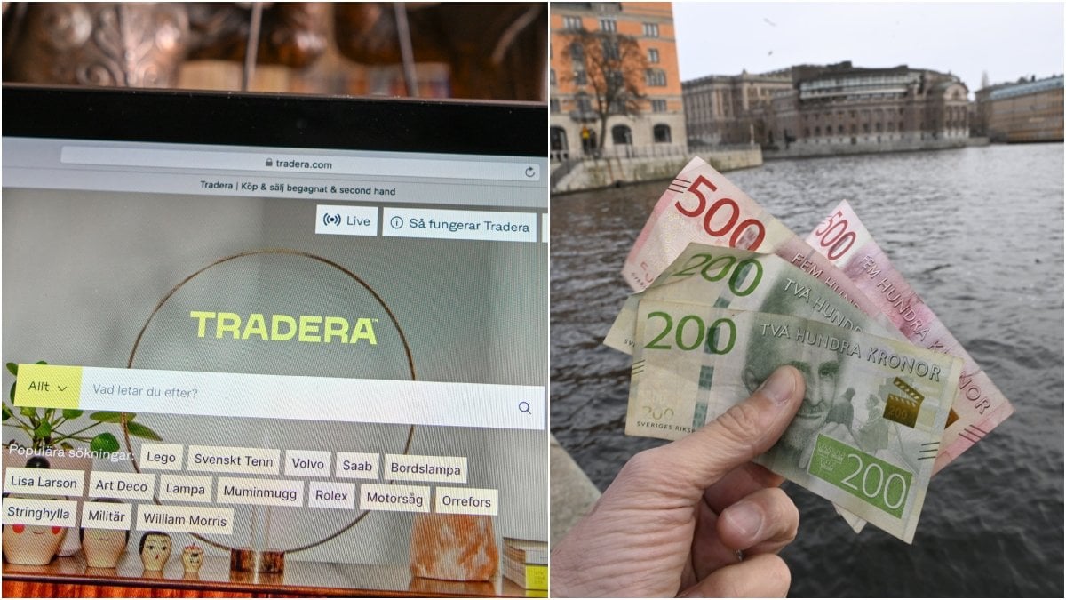 Tradera och hand som håller i pengar