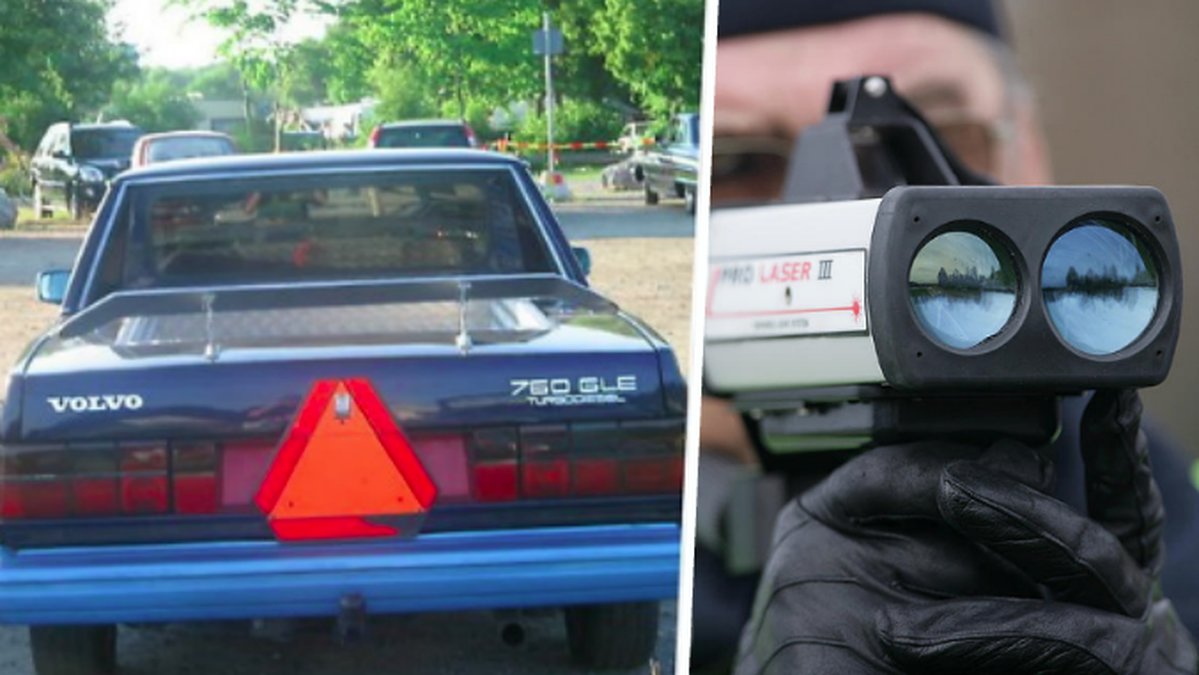 Ena A-traktor och en polis som skjuter laser