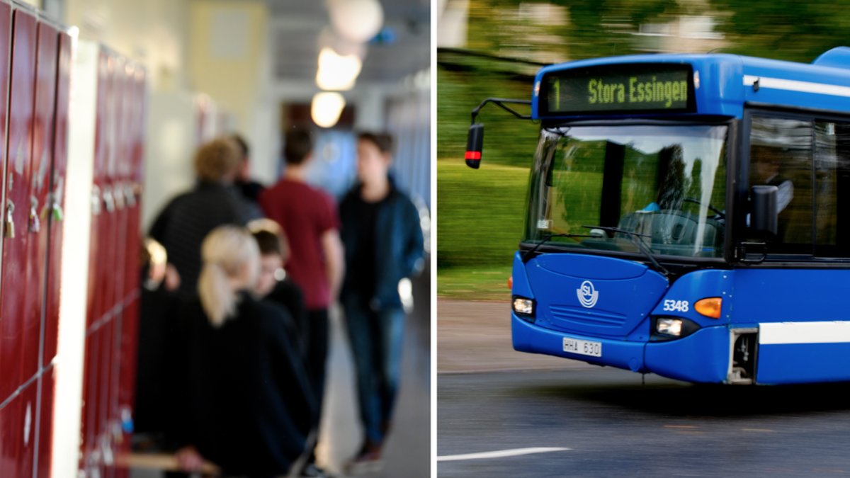 Skolbarn och buss.