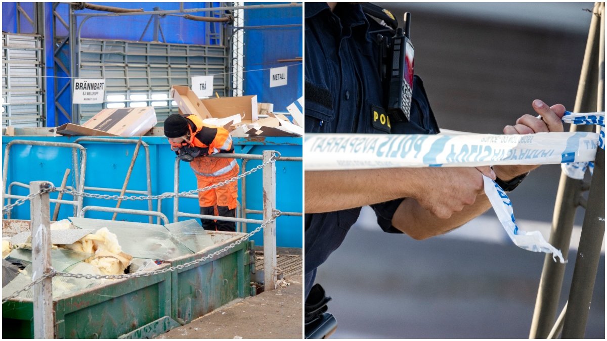 En misstänkt missil har hittats på en återvinningscentral. Bombgruppen är inkallad.