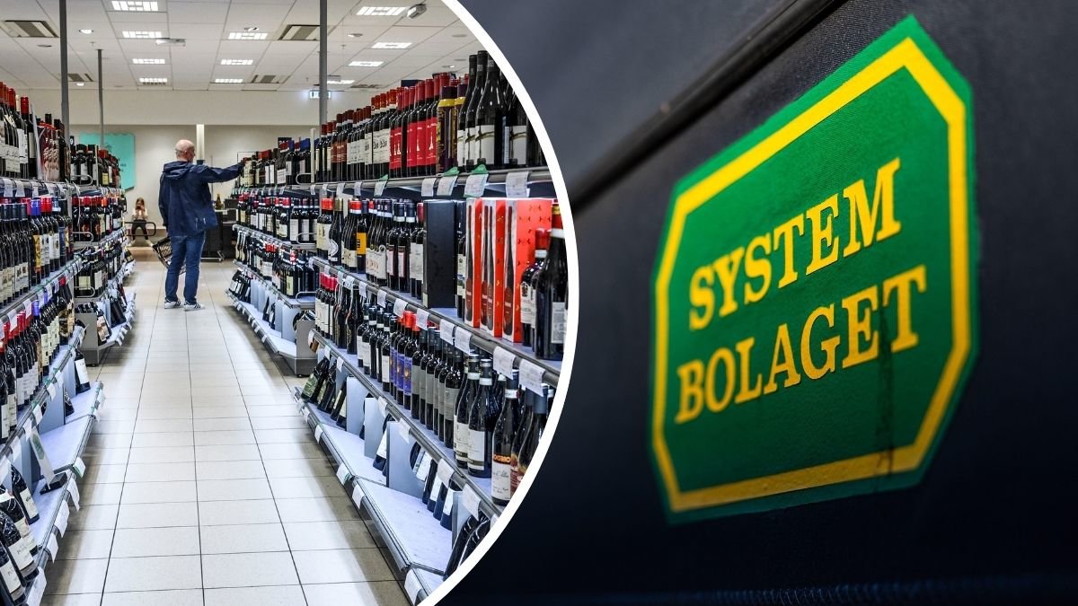 Kund på Systembolaget och Systembolaget-skylt