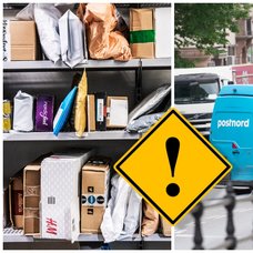 Paket hos ett ombud och en Postnord-bil