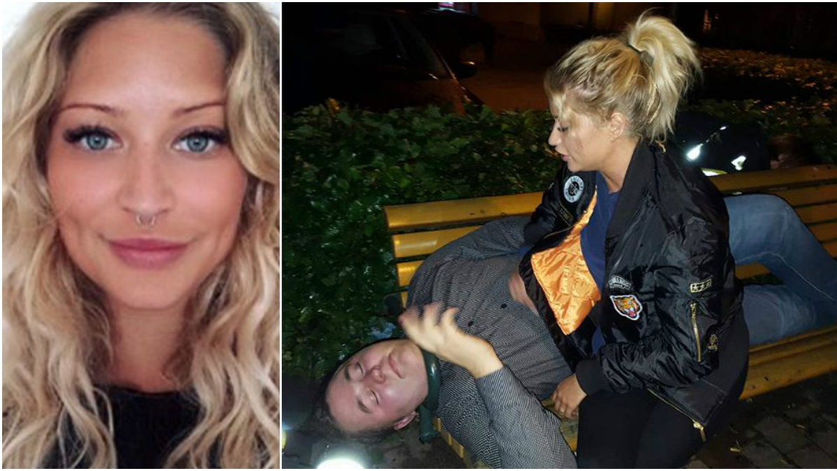 Mannen har fastnat med huvudet i bänken 