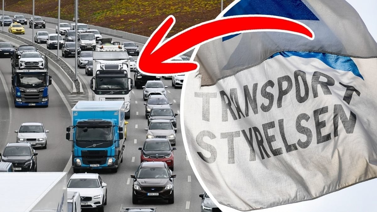 Trafik på motorväg och Transportstyrelsens flagga