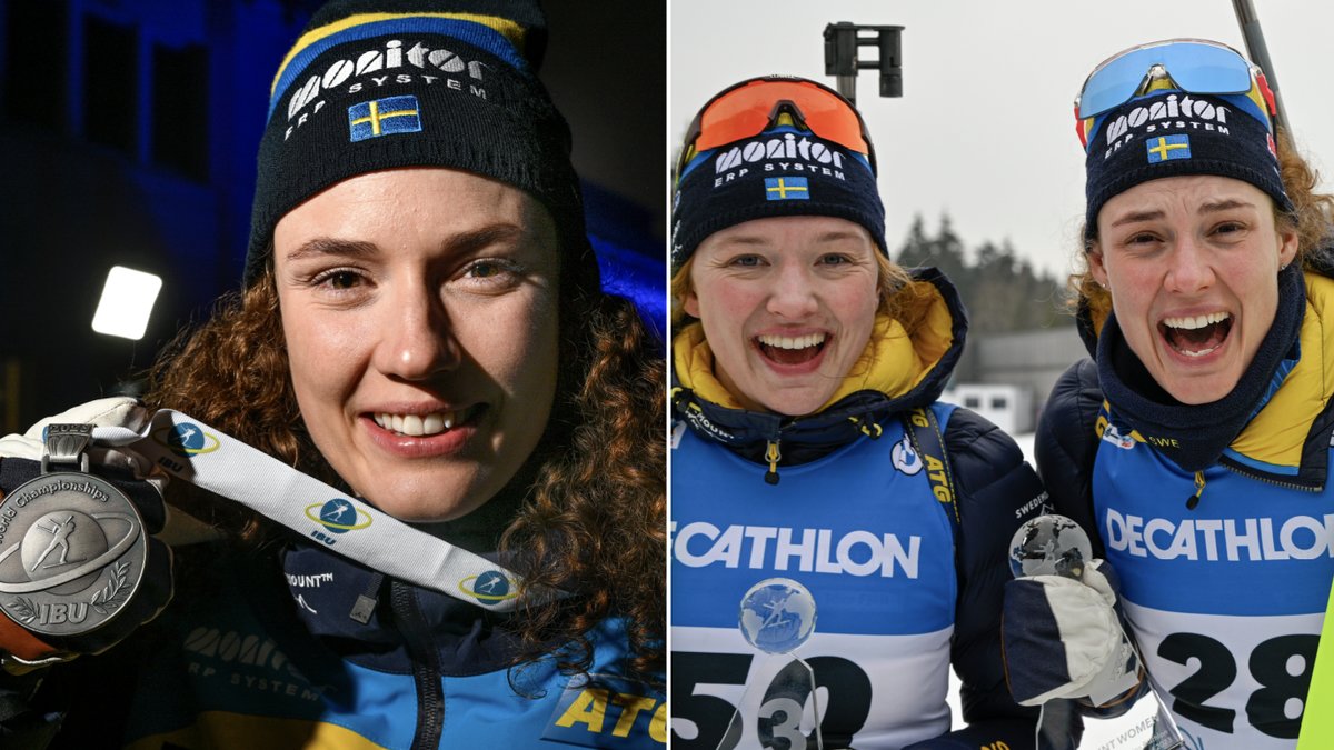 Linn Persson och Hanna Öberg efter damernas sprint i skidskytte-VM.