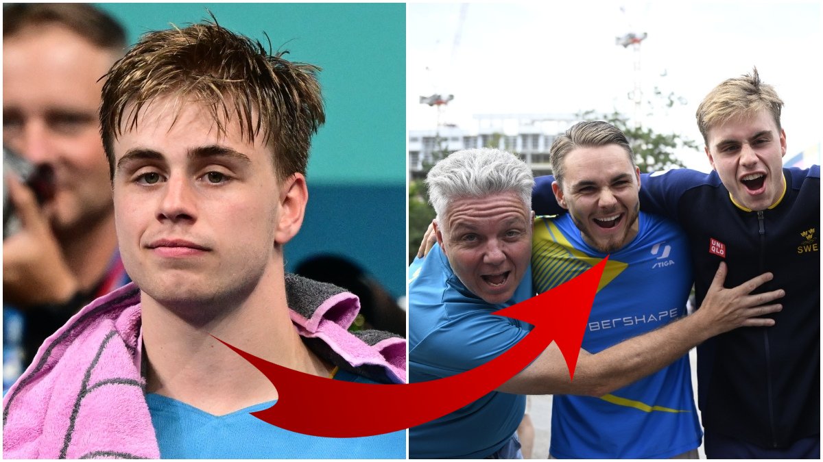 Truls Möregårdh firar silvermedaljen som sig bör