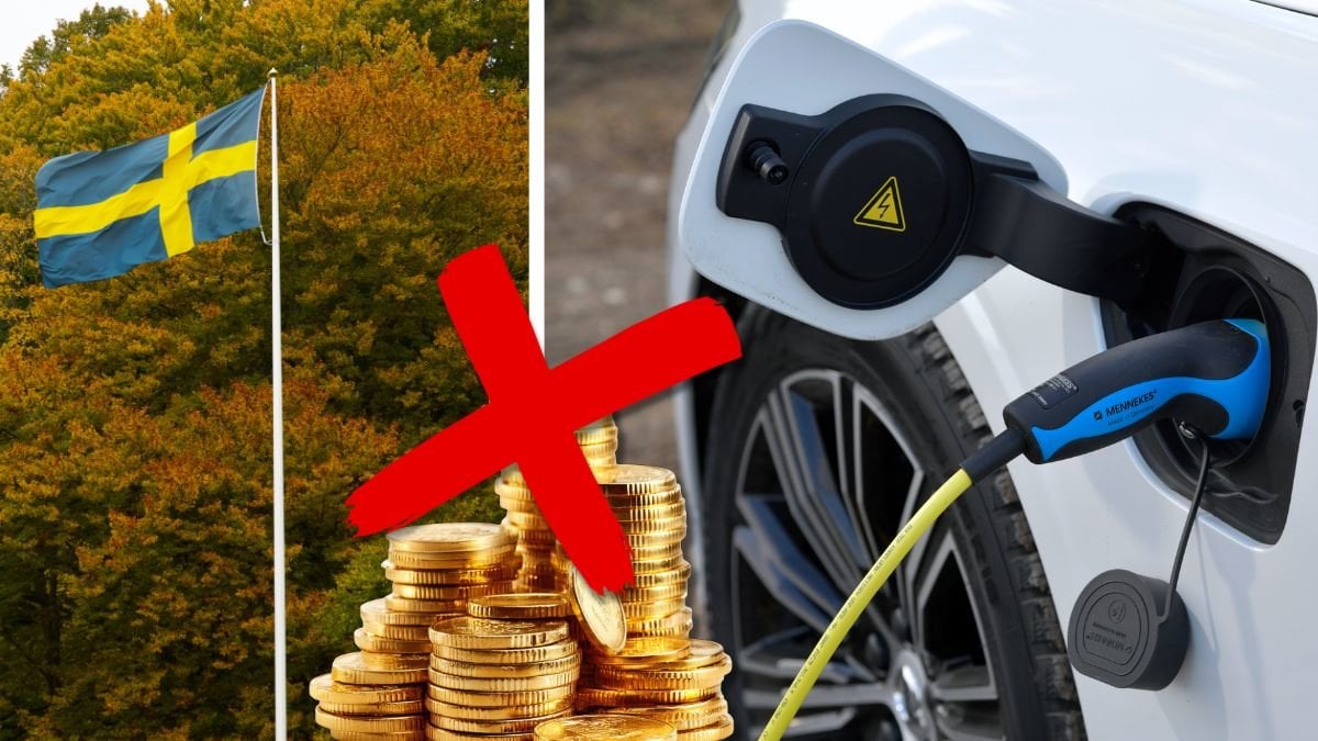 Sverigeflagga och elbil.