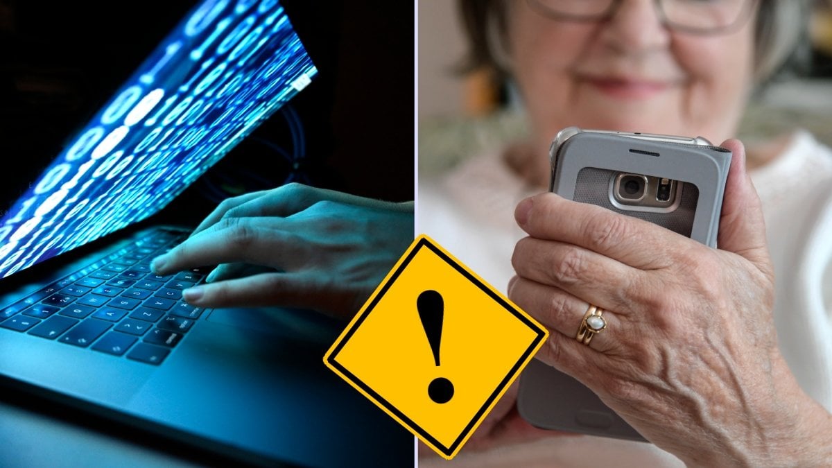 Hacker och kvinna med mobil.