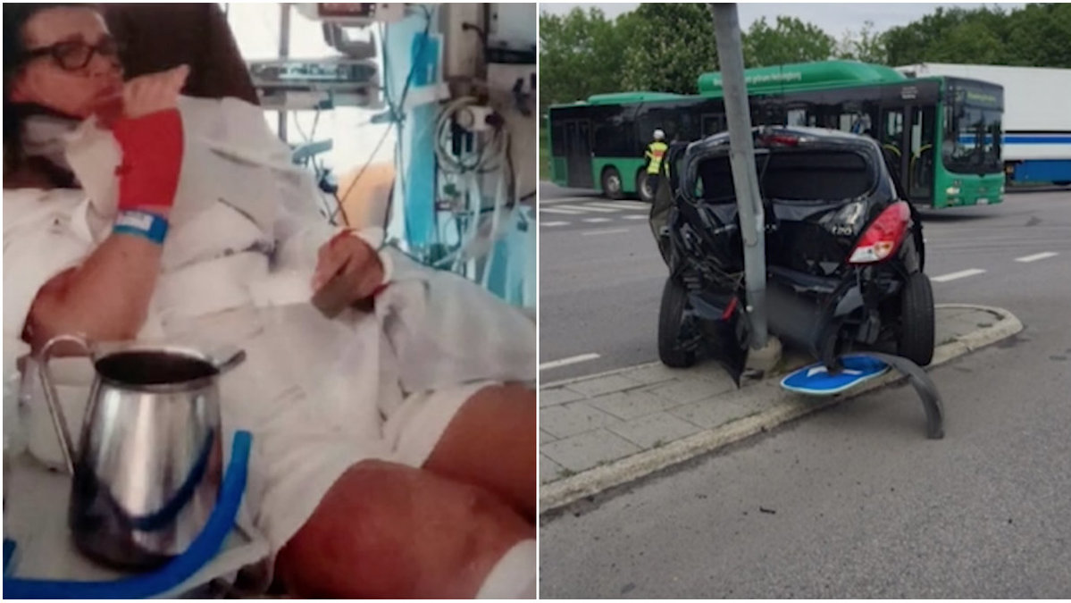 Kvinna i sjukhussäng efter trafikolycka