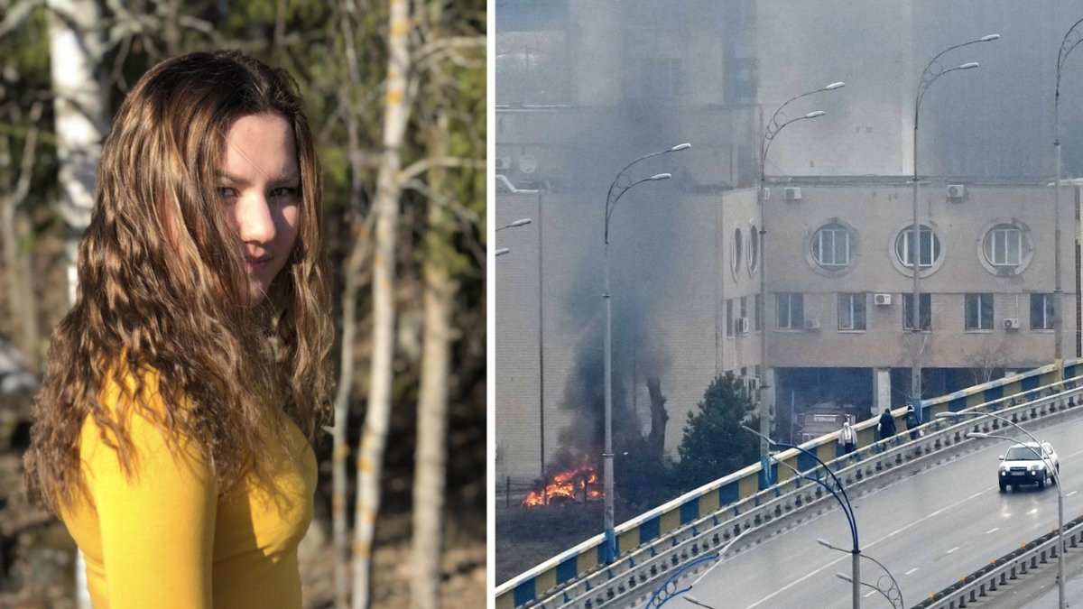 Anastasiia Galchenko och bilder från kriget i Ukraina.