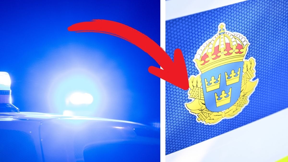 Blåljus vänster, polisförsvarets logga höger.