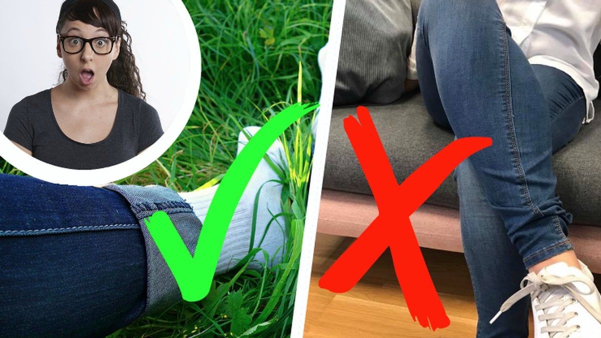 En tjej som är förvånad. Två personer som har på sig jeans.