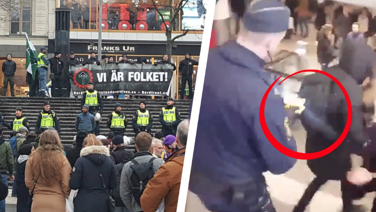 En film visar hur polisen skjuter en motdemonstrant med elpistol