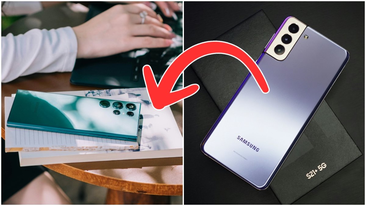 En grön Samsung Galaxy och en blå Samsung Galaxy.