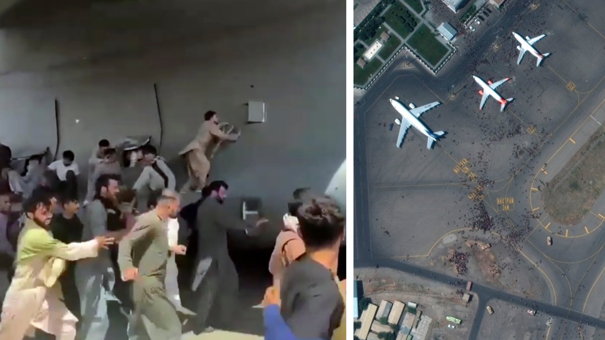 Kaosartade scener på Kabuls flygplats.