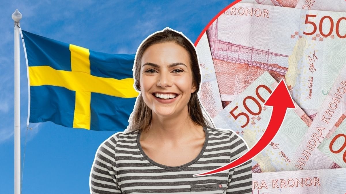 Pengar, glad tjej, svensk flagga