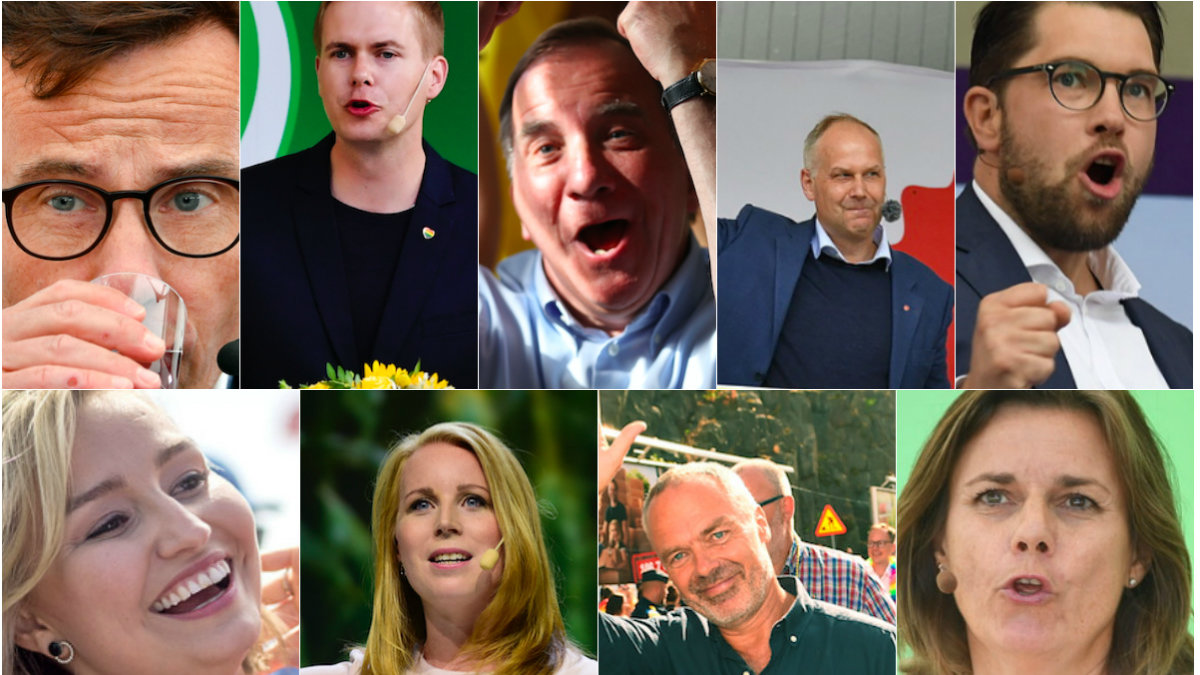 Kristersson, Fridolin, Löfven, Sjöstedt,Åkesson, Busch Thor, Lööf, Björklund, Lövin