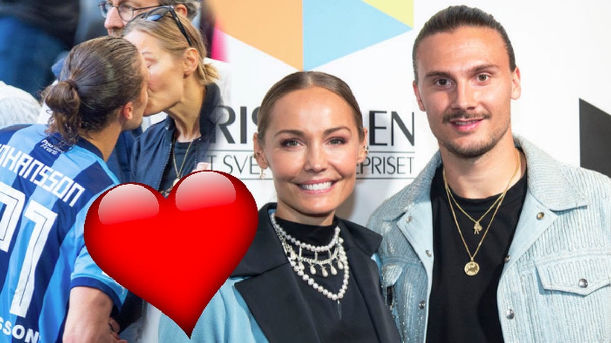 Carina Berg och Erik Johansson pussas, rött hjärta