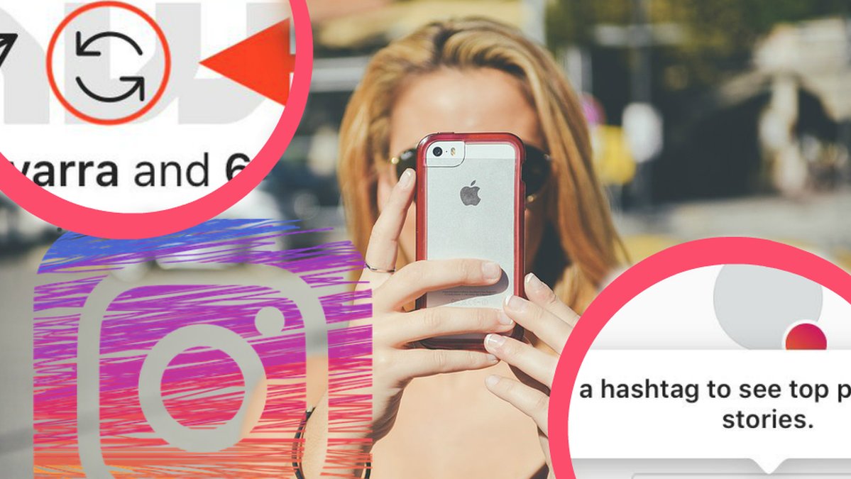Nya funktioner Instagram Regram följa hashtags smartphone iPhone Android.