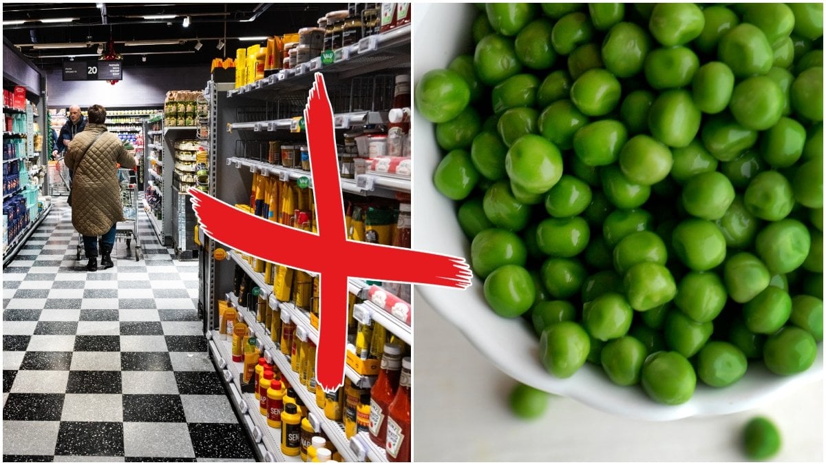En gång i en Ica-affär och en skål med kokta gröna ärtor.