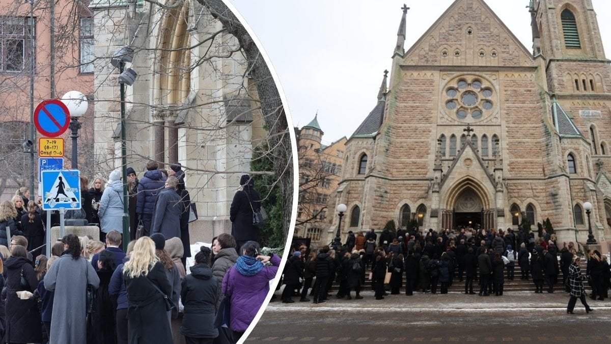 Begravningsceremonin i Oscarskyrkan i Stockholm för den mördade kvinnan i Rönninge. 