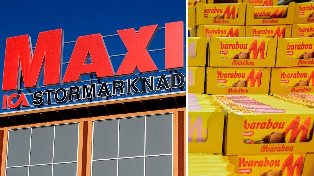 Bild på Marabou choklad och en entré till Ica Maxi.
