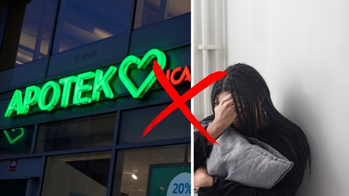 Apotek och ledsen kvinna