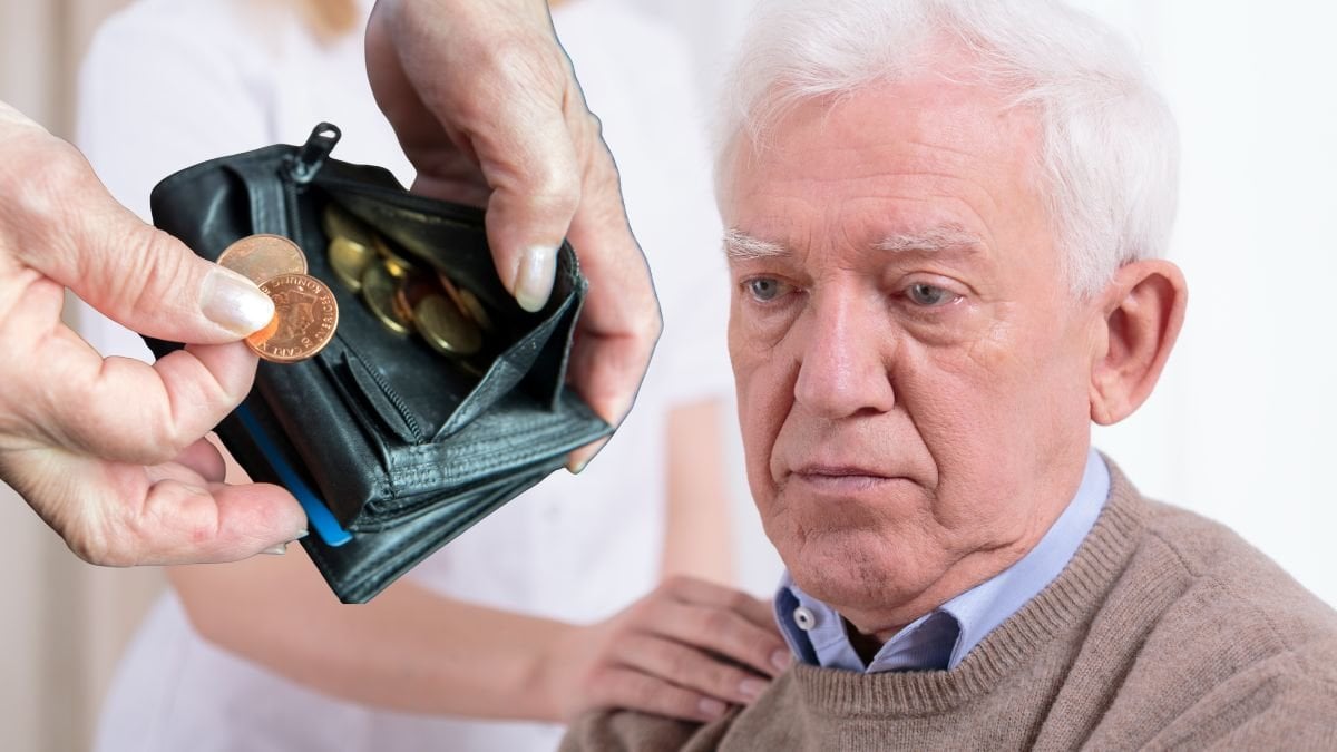 Plånbok med mynt och en äldre man.