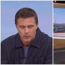 En programledare som tittar ner och två programledare i SVT:s Morgonstudion.
