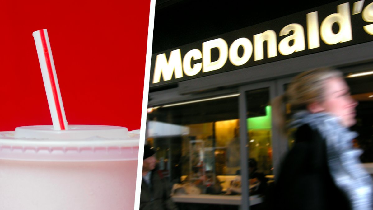 Ett sugrör på McDonalds, en restaurang. Kollage. 