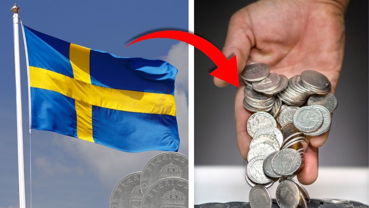 Sverigeflagga och mynt. 