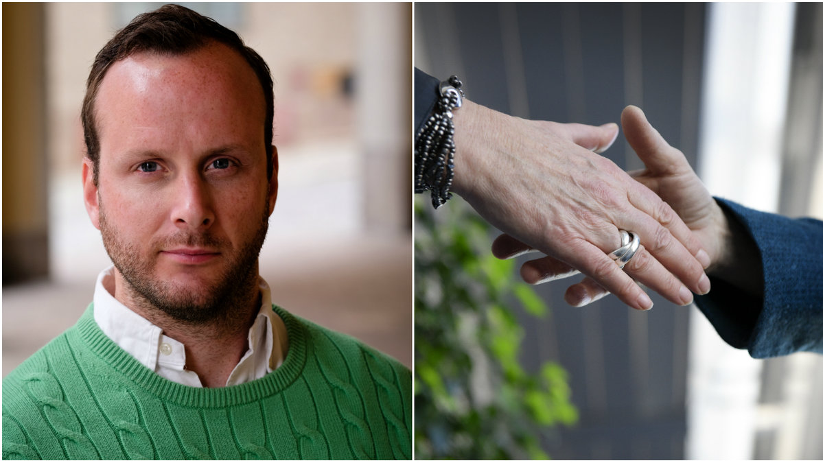 En kvinna och man hälsar