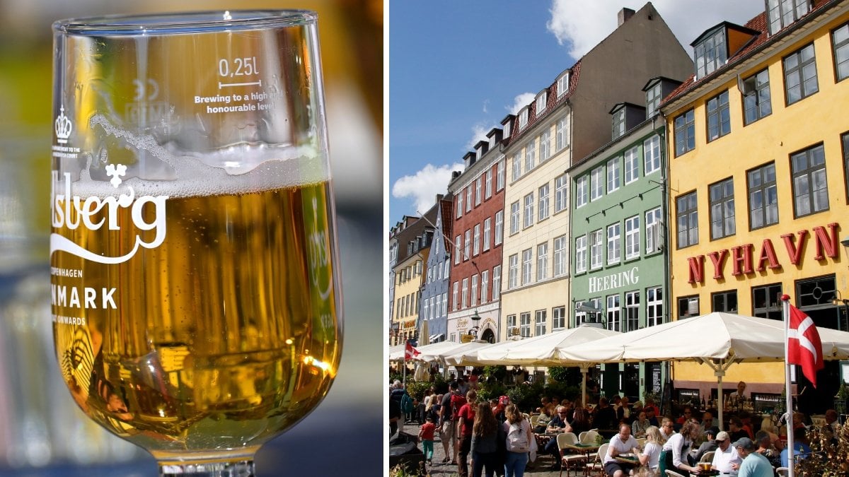 Bilder på en öl och Nyhavn i Köpenhamn.