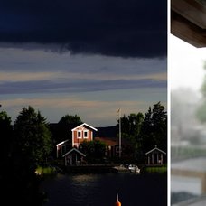 Hus och villa och oväder, regn.