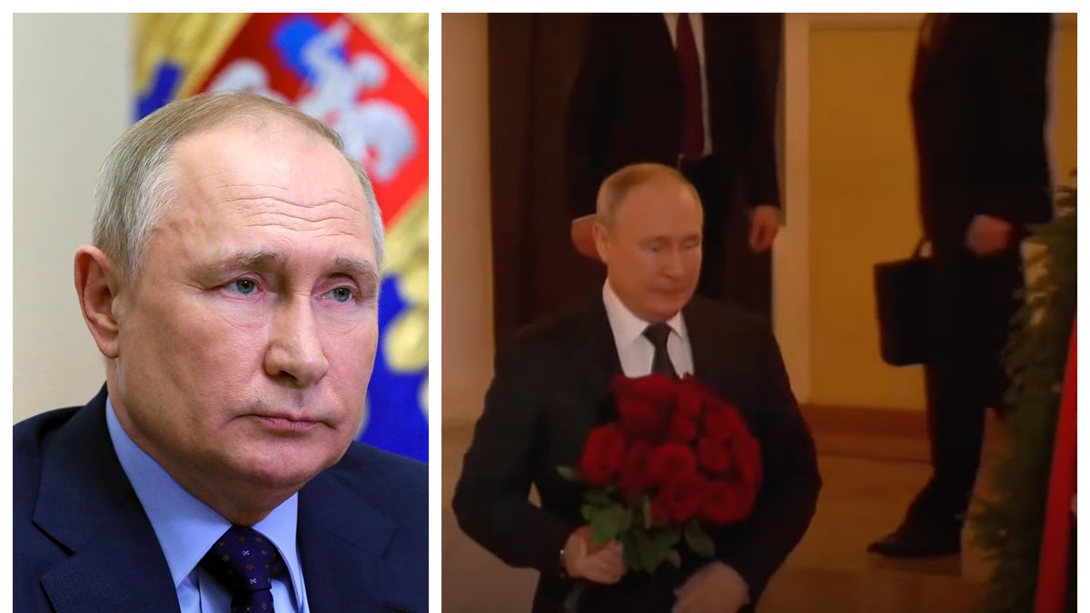 Vladimir Putin syntes med cheget under en begravning i fredags.