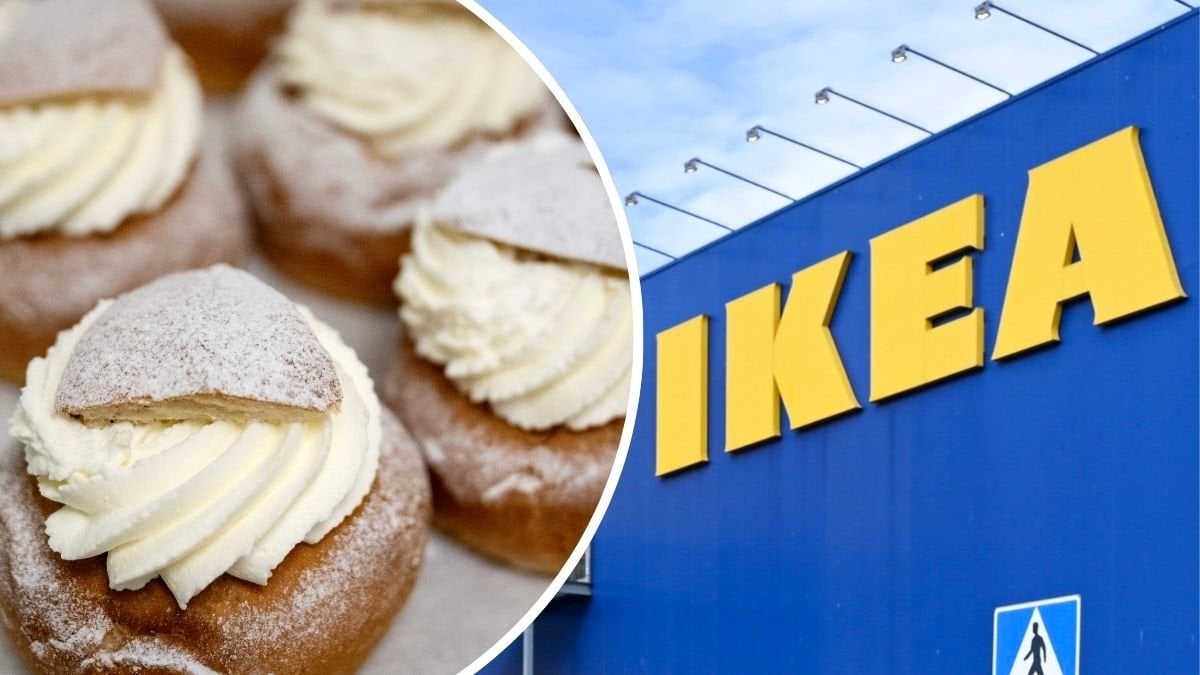 Bilder på semlor och på en Ikea-skylt.