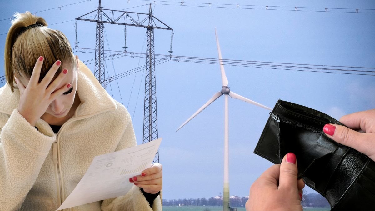 Elnät, kvinna med en faktura och en tom plånbok.