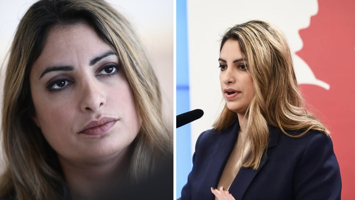 Vänsterpartiets partiledare Nooshi Dadgostar (V) håller pressträff om elkrisen.