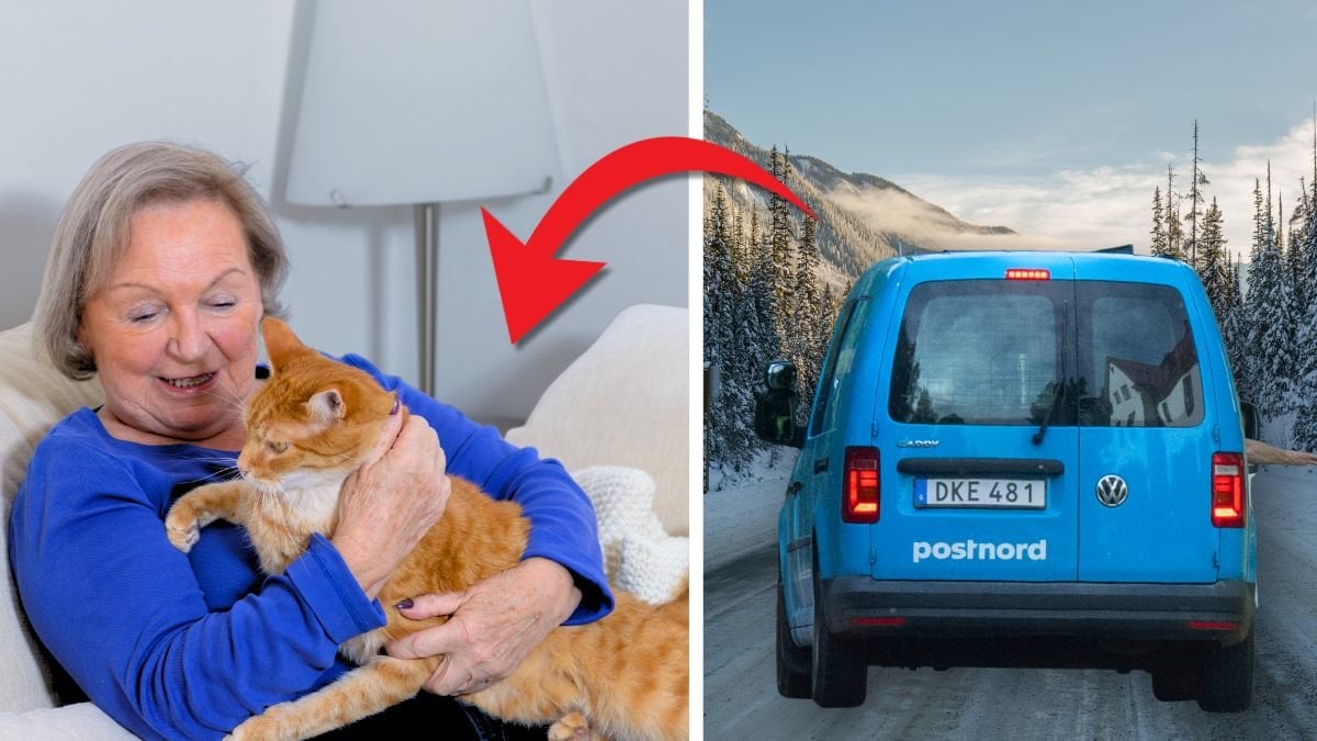 Äldre dam och postnordsbil.